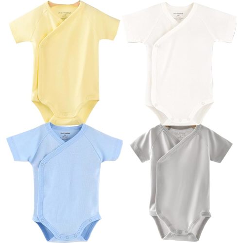 Baby Boys Girls Short Sleeves Kimono Clothes Cotton Baby Side-Snap Bodysuit Pack of Baby Layette Set