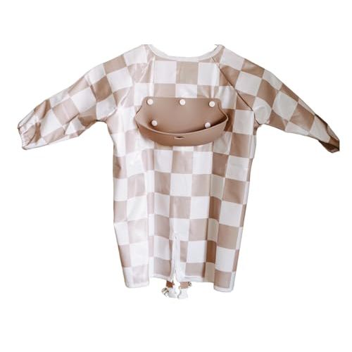 Mess Proof Baby Bibs, Long Sleeve Toddler Feeding Bib and Silicone Catcher, Chair Attaching, Waterproof, 6-36 Months