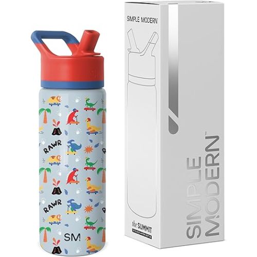 Simple Modern Kids Summit Water Bottle with Straw Lid | 18oz Stainless Steel Cup Insulated Tumbler for Toddlers, School | Rad Dino