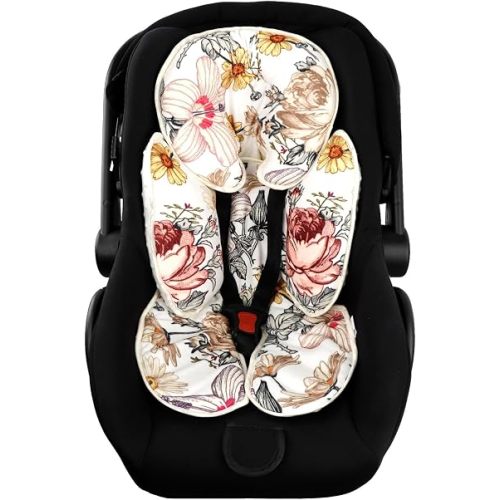 Floral Baby Car Seat Head and Body Support,2-in-1 Reversible CarSeat Insert,Soft Cushion for Carseat, Stroller, Swing, Bouncer, Vintage Flowers