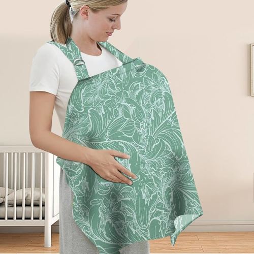 UHINOOS Nursing Cover for Mom Breastfeeding, Baby Privacy Nursing Covers Up Breathable Cotton with Ajustable Hoop for Mother (Muslin Green)