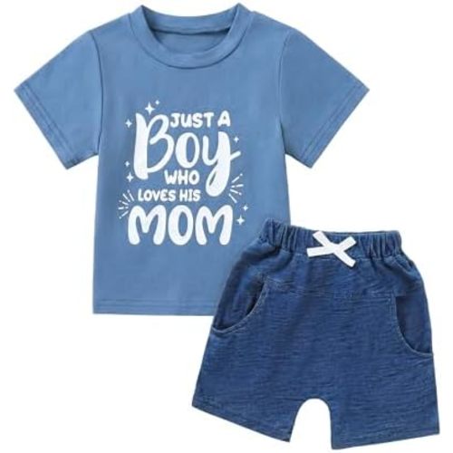 Jecson Baby Boy Summer Clothes Toddler Boy Outfits Letter Print Short Sleeve T-Shirt Denim Shorts Clothing Set 6M-4T