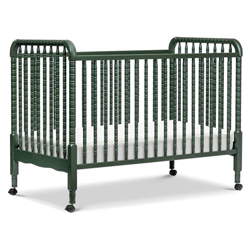 DaVinci Jenny Lind 3-in-1 Convertible Mini Crib, Forest Green | GREENGUARD Certified Mini Crib w/ Removable Wheels, Converts to Toddler Bed & Daybed w/ 4 Adjustable Mattress Heights