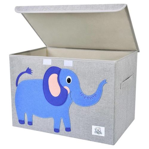 CLCROBD Foldable Large Kids Toy Chest with Flip-Top Lid, Collapsible Fabric Animal Toy Storage Organizer/Bin/Box/Basket/Trunk for Toddler, Children and Baby Nursery (Elephant)