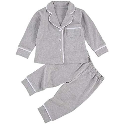 Merqwadd Toddler Baby Button-Down Pajamas Set, Cotton 2-PCS-PJs Set Shirt and Pants Sleepwear for Unisex Kids