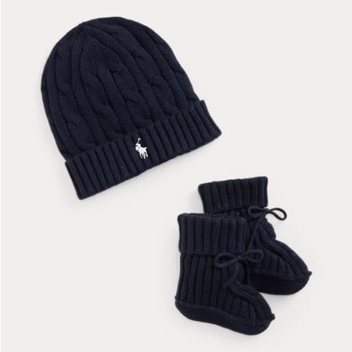 Cable-Knit Cotton Beanie & Bootie Set