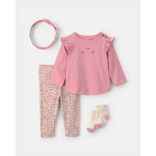 Baby Girl 4-Piece Long-Sleeve Top & Pant Set - Pink | Carter's