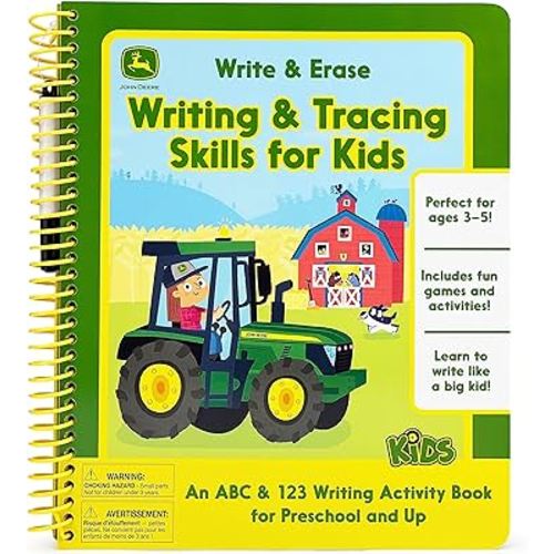 John Deere Kids Wipe Clean Writing & Tracing Workbook Skills for Preschool Kids Ages 3 - 5: Practice Pen Control, ABC's, Numbers, Handwriting, Wipe Off Pen and Stickers Included!