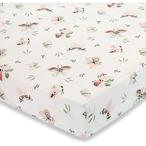 Crane Baby Crib Sheet - 100% Cotton, Breathable Fitted Sheet for Standard Crib Mattress (28"x 52"), Butterfly Pattern for Boys and Girls