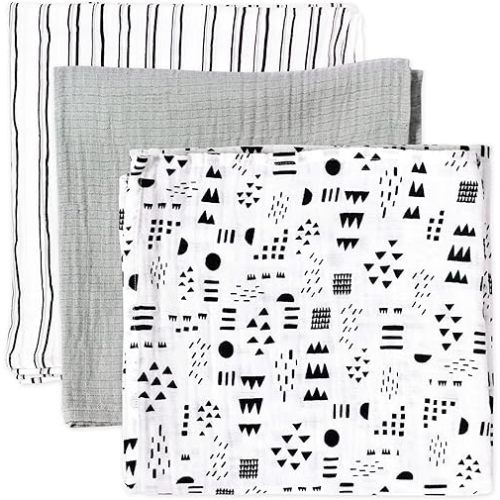 HonestBaby 3-Pack Receiving Blankets Organic Cotton Swaddle Blankets, Pattern Play, One Size