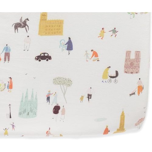 Pehr Crib Sheet, Explore The World | Breathable Brushed Organic Cotton for Soft Sleep | Snug Fit | Reusable Fabric Bag Packaging | Standard Crib Mattresses up to 52”L x 28”W x 8”H