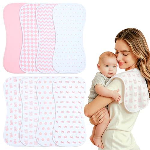 Baby Burp Cloths 8-Pack, Waterproof Burping Cloths, 4-Layer Super Absorbent & Extra Soft Plush Spit Up Rags for Newborns and Infants, Infant Towels for Milk Spit Up, Baby Boy Girl Essentials
