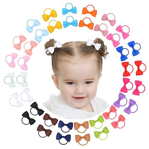 40PCS 2 Inches Baby Girls Hair Bows Ties Mini Boutique Elastic Hair Rubber Ribbon Hair Band Accessories for Kids Toddlers Infants (1-40 PCS - Dark color set)