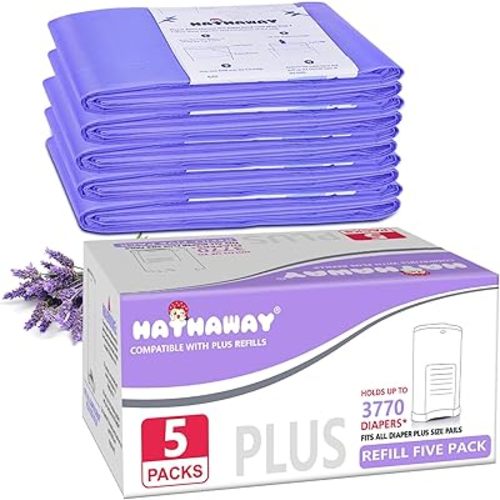 Diaper Pail Refill Bags Compatible With Dekor Plus Diaper Pail, Extra 30% Length, Lavender Scent, 5 Pack