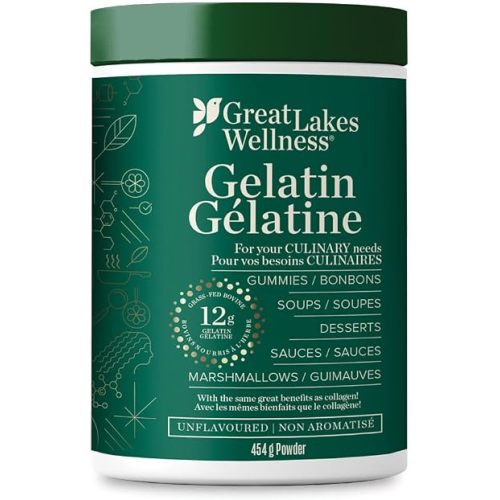 Great Lakes Wellness Beef Gelatin Powder for Culinary Needs - Perfect for Gummies, Marshmallows, Desserts and more - Unflavoured - Grass-Fed, Kosher, Keto, Non-GMO - 454g