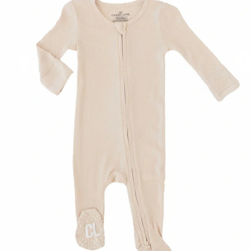 Oatmeal Bamboo Waffle Zipper Footie