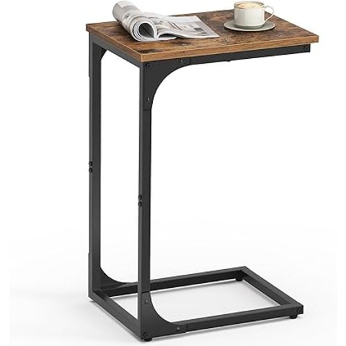 VASAGLE C-Shaped End Table, Small Side Table for Couch, Sofa Table with Metal Frame for Living Room, Bedroom, Bedside, Rustic Brown and Black