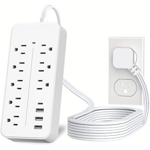 5FT Surge Protector Flat Extension Cord, ETL Listed Flat Plug Power Strip, 8 AC Outlets, 4 USB Charger(1 USB C Port),1700 Joules Protection, Office Supplies, Dorm Room Essentials White