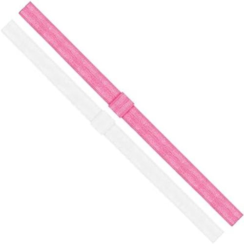 Wee Ones Baby Girls' Two Add-A-Bow Baby Elastic Head Bands - White and Hot Pink (0-6 Months)