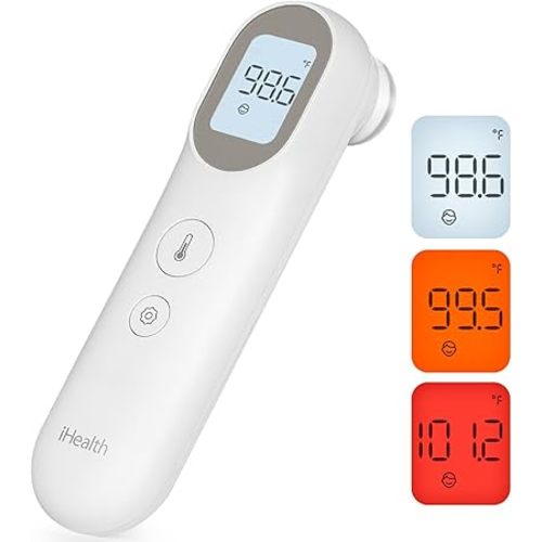iHealth Infrared Digital Thermometer for Adults and Kids, Baby Thermometer with 3-in-1 Mode & 3-Color Prompt, Fever Alarm & Silent Mode, Forehead & Object Detection, 40 Memory Storages, PT9L, White