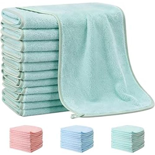 12 Pack Green Baby Burp Cloths for Boys and Girls Coral Fleece 20 x 10 Inch Super Soft Burp Cloths with Organza Bag for Newborn Sensitive Skin Essential