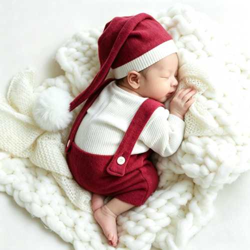 Newborn Santa Romper and Hat Set, Red Suspender Outfit, Holiday Photography Costume