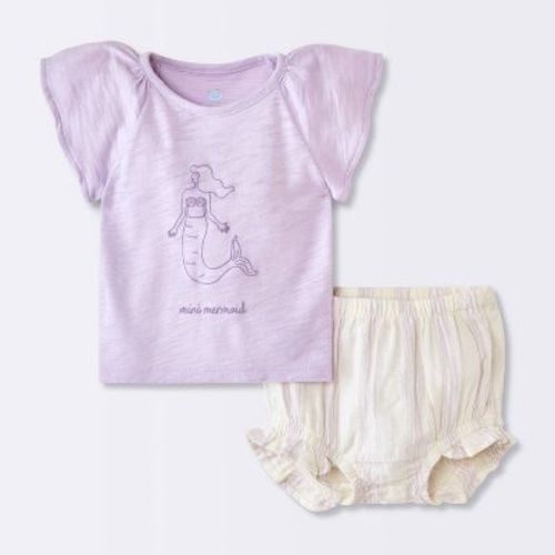 Baby Girls' 2pc Mermaid Graphic T-Shirt and Striped Bloomer Set - Cloud Island™ Purple Newborn