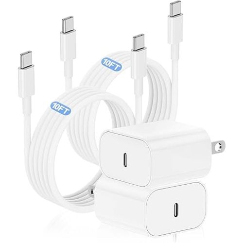 USB C Charger for iPhone 17 16 15 Fast Charging 10ft, 20W Apple USBC Charger Block and Type C to C Cable Cord for iPhone 17 Air/16 Pro/16 Pro Max/15 Pro/15 Pro Max/15 Plus/iPad Pro/Air