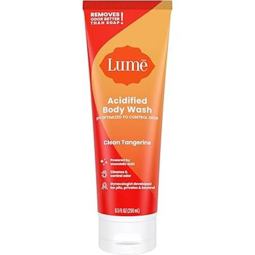 Lume Acidified Body Wash - 24 Hour Odor Control - Removes Odor Better than Soap - Moisturizing Formula - Formulated Without SLS or Parabens - OB/GYN Developed - 8.5 ounce (Clean Tangerine)