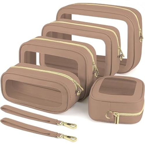 5PCS Clear Makeup Bags with Handles, TSA Approved Toiletry Bags, Diaper Bag Organizer Pouch, TPU Car Storage Organizer with Zippers, Waterproof Travel Organizer Bag for Women