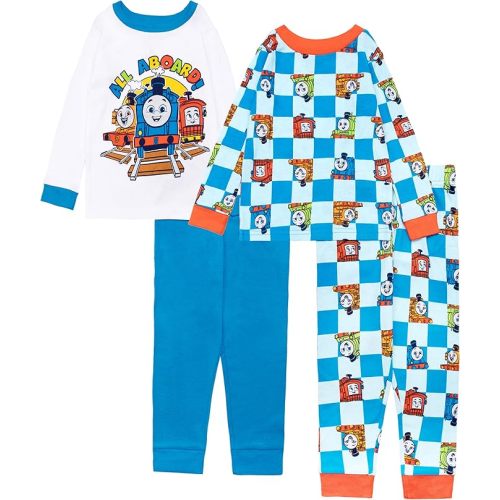 Thomas & Friends Boys' 4-Piece Matching Long-Sleeve Cotton Pajama Set, Snug-fit, Soft & Cute for Kids