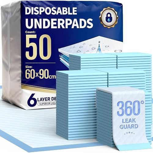 Powools Ultra Thick Bed Pads, 36 x 30 in, 6-Layer, Leak-Proof, 50-Pack