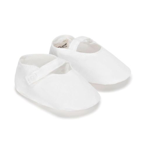 Hope & Henry Baby Linen Button Strap Soft Shoe, Soft White Linen Strap, 0-3 Months
