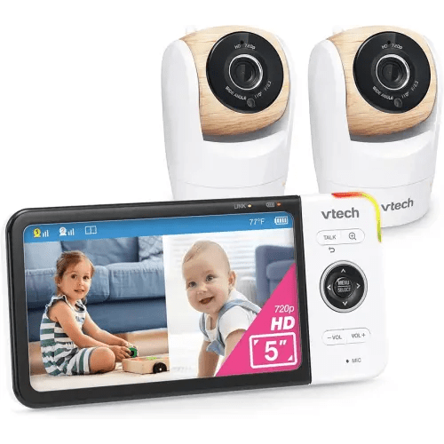 VTech VM928-2HD 5” 720p HD Display 2 Cameras Baby Monitor,110 Wide Angle View,Remote Pan-Tilt-Zoom,Night Vision,Up to 1000ft Range,Temperature Sensor,9 Soothing Sounds & Lullabies,2-Way Talk,No WiFi