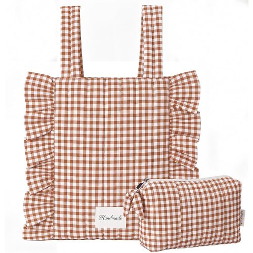 Abbylike Plaid Stroller Bag Stroller Organizer, Brown White