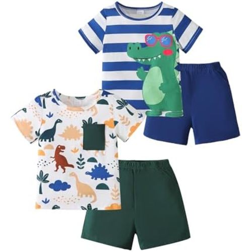 Toddler Boy Clothes Summer Outfits Kids Short Sleeve T-Shirt and Shorts 4 Piece Set 2-7 Years