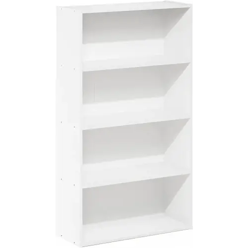 Furinno PASIR Book Shelf, 4-Tier Bookshelf, Bookcase with Open Shelf, 9.4 x 23.6 x 41.7, for Living Room, Bedroom, Home Office, White