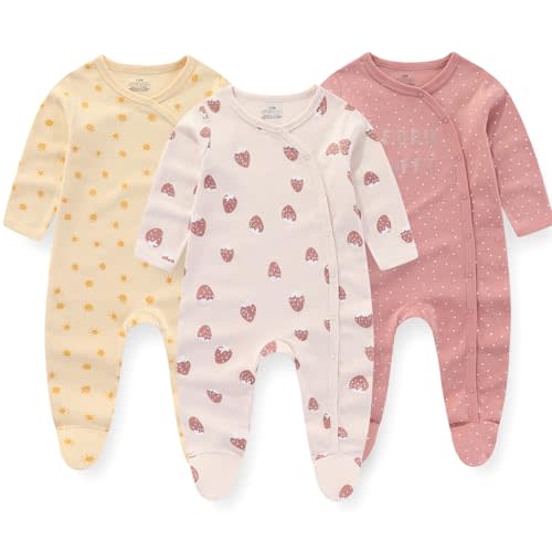 MAMIMAKA Baby Boys Girls Footies One-Piece Romper Long-Sleeve Jumsuit Cotton Newborn Clothes Set 3-Pack Baby Pajamas