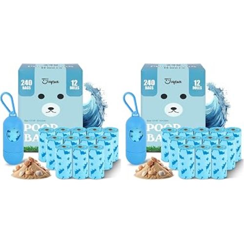 Joyeux 240 Count Ocean Scent Dog Poop Bags Rolls,with Dispenser,Leak-Proof Large Doggie,Extra Thick Poop Bag for Dogs,Cats Litter Bags,Blue Trash Bags for Doggy Pets Bolsa de Popo de Perro (Pack of 2)