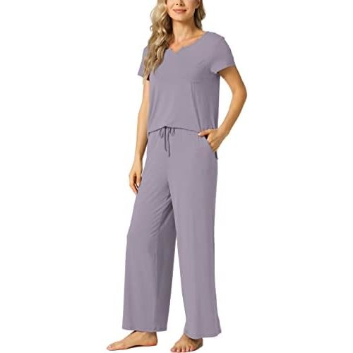 LazyCozy Womens Short Sleeve Pajama Sets - Viscose Made from Bamboo, 2 Piece Lounge Pj Set Sleepwear