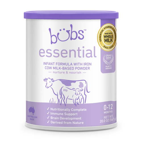 Bubs Essential Baby Formula with Iron, Cow Milk-Based, for Infants 0 to 12 Months, 20 oz Canister