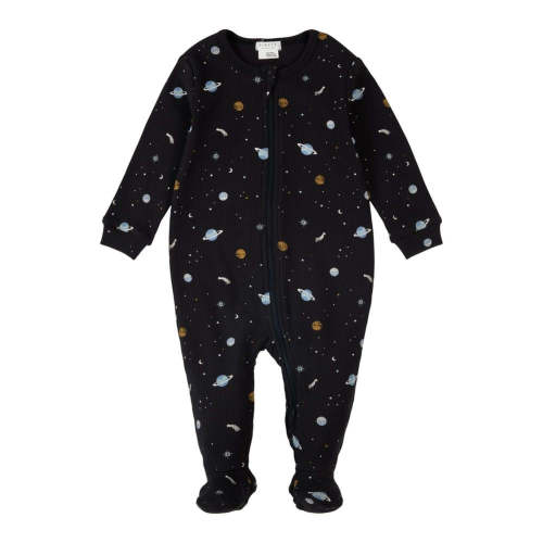 Petit Lem Organic Cotton Footed Sleeper in Galaxy on Black