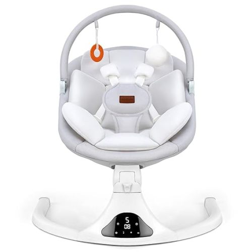 Baby Swings, Infant Swing with Remote Control, 5 Speed Adjustable, Machine Washable Seat Pad, 5 Point Harness, Bluetooth Connection, Electric Baby Swing for Indoor Use (Gray)