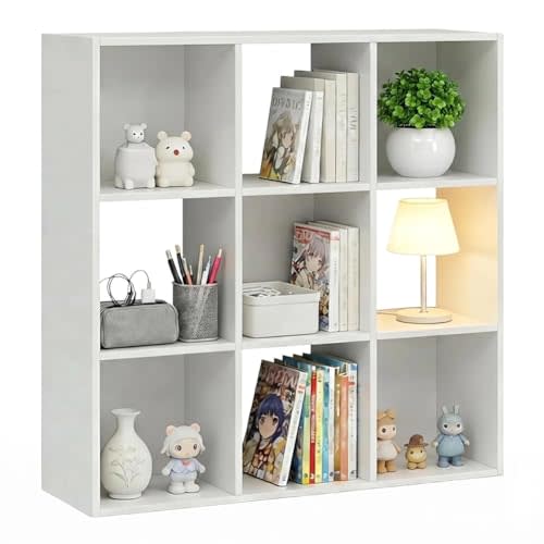 9 Cube Storage Organizer, Reversible Bookcase Shelf | Open Cube Bookshelf, Large Modern Storage for Living Room, Bedroom & Office, White