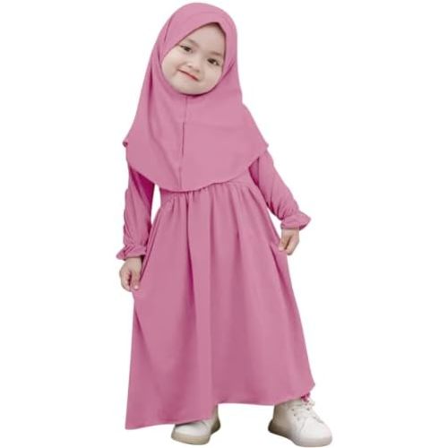 ODASDO Newborn Infant Baby Girls Muslim Abaya Prayer Dress with Hijab Middle East Arabian Dubai Robe Ramadan Eid Clothes
