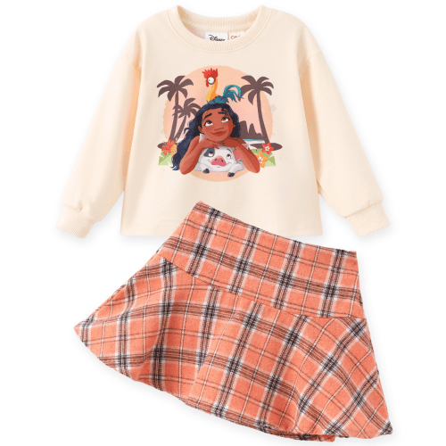 Disney Princess Girls Dresses Sets Moana Graphic Long Sleeve Crop Sweatshirt and Plaid Skirt Outfits Toddler Kids 2T