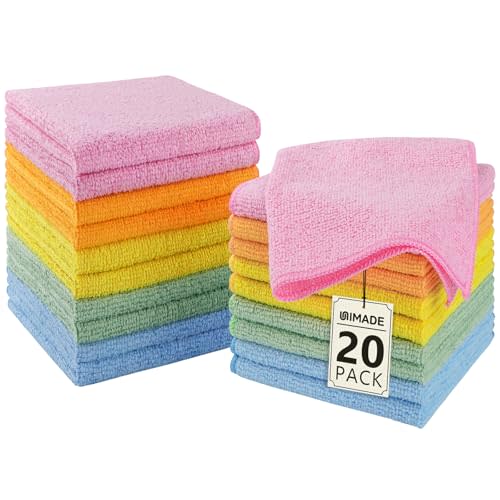 UNIMADE Washcloths - 20 Pack - Face Towels (12" x 12"), Highly Soft Wash Cloths and Hand Towels, Fast Drying Multi-Purpose Microfiber Cleansing Cloths for Bathroom, Hotel, Spa, and Salon - Multicolor