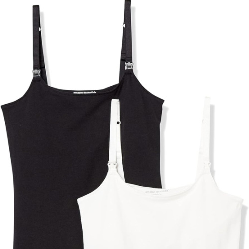 Amazon Essentials Women's Maternity Nursing Tops, Pregnancy Clothes with Adjustable Straps and Built-in Shelf Bra, Pack of 2