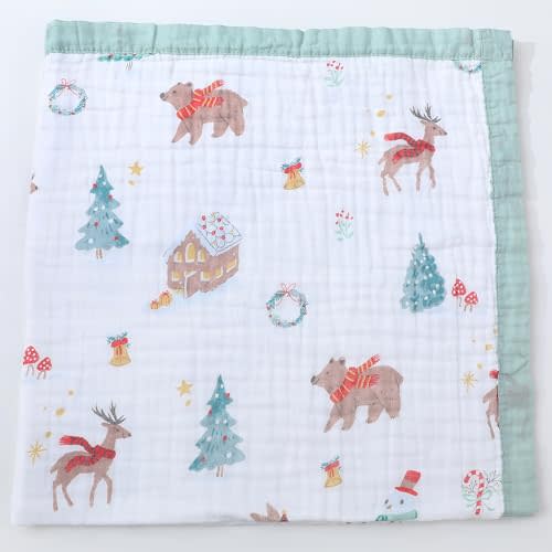 Muslin Christmas Baby Blanket 42” x 42”, Soft Toddler Cotton Baby Blankets for Boy, 4 Layers Bed Muslin Throw for Baby Crib, Large Baby Receiving Blanket - (Christmas Forest)
