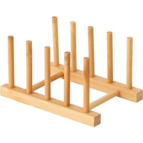 HBlife Bamboo Dish Plate Bowl Cup Book Pot Lid Cutting Board Drying Rack Stand Drainer Storage Holder Organizer Kitchen Cabinet（Keep Dry）